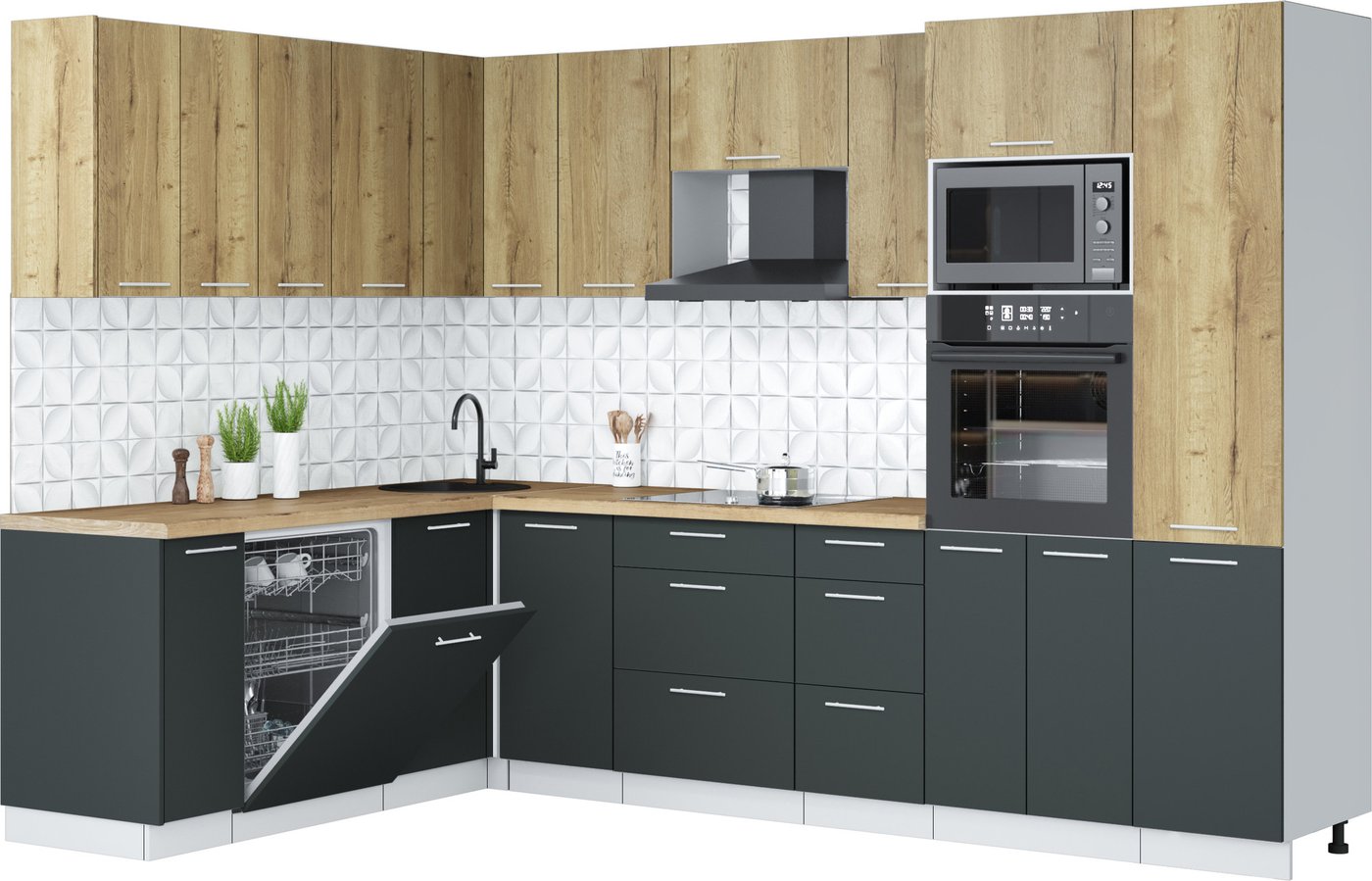 

Готовая кухня Интерлиния Мила Лайт 1.896х2.98 (дуб золотой/антрацит/дуб бунратти)