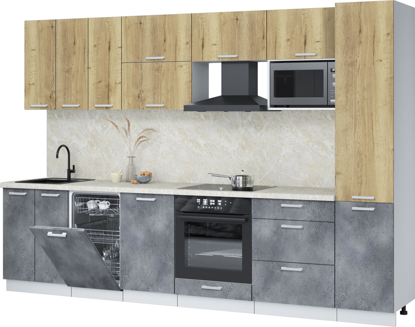 

Готовая кухня Интерлиния Мила Лайт 3.1-ПМ4 (дуб золотой/бетон портленд/опал светлый)