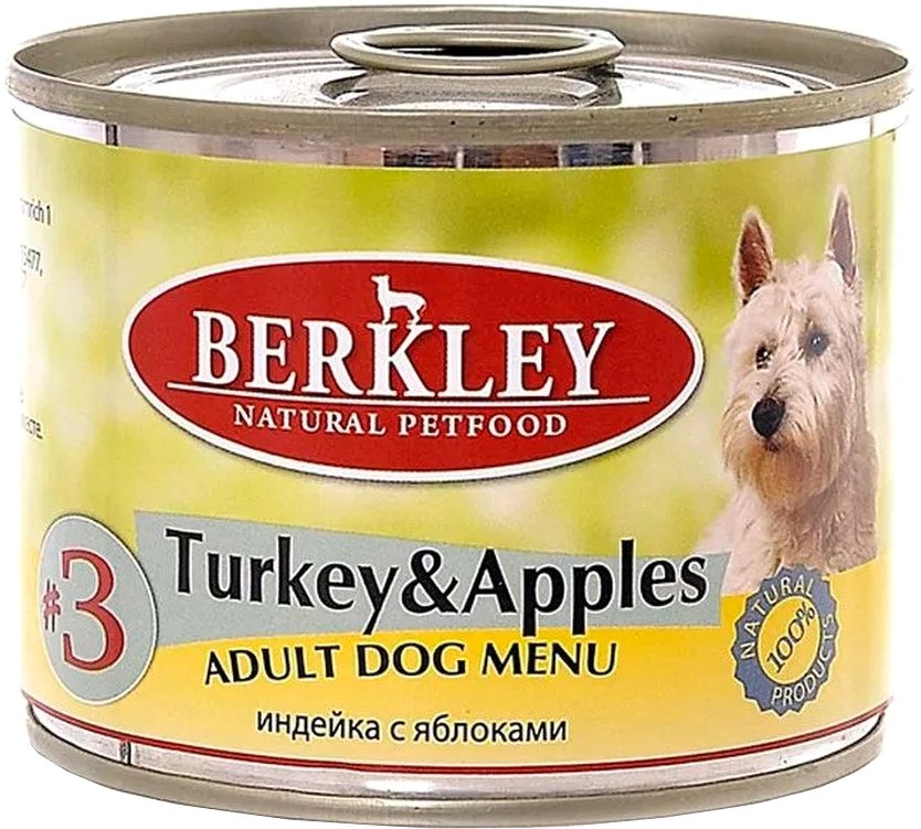 

Консервированный корм для собак Berkley №3 индейка с яблоком 200 г