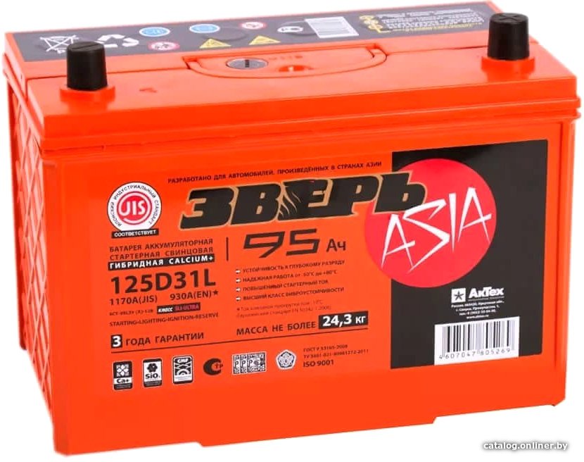 

Автомобильный аккумулятор Зверь Asia 930А L+ ЗВА95ЗL (95 А·ч)