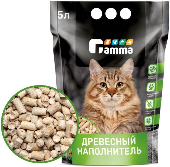 

Наполнитель для туалета Gamma Древесный крупные гранулы 5 л