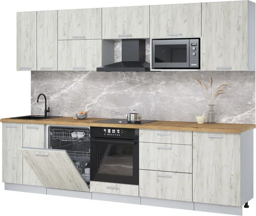 

Готовая кухня Интерлиния Мила Лайт 2.9-ПМ2 (дуб белый/дуб белый/дуб бунратти)