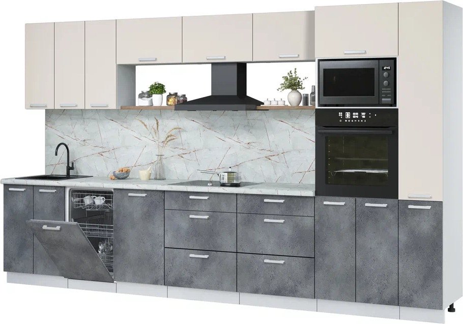 

Готовая кухня Интерлиния Мила Лайт 3.6-ПМ3 (персидский жемчуг/бетон портленд/серый каспий)