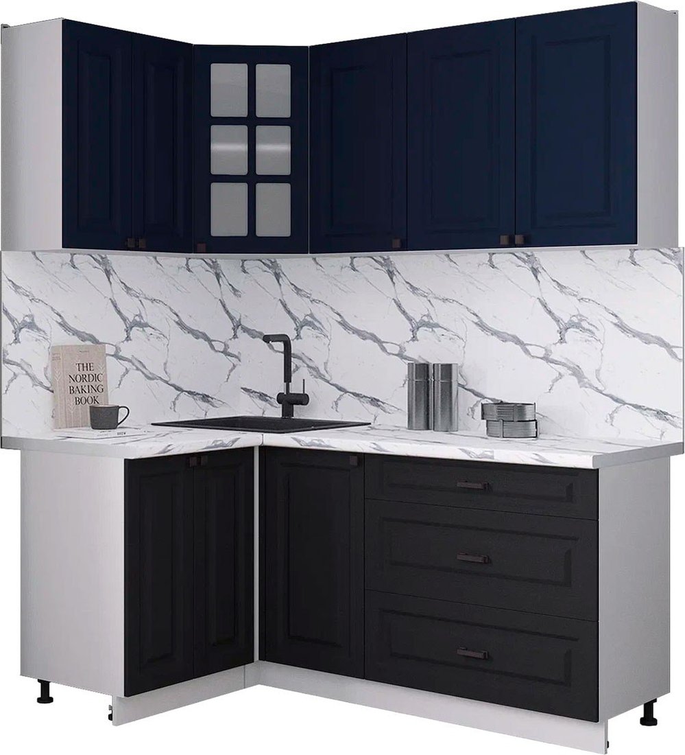 

Готовая кухня Интерлиния Мила Деко 1.2x1.8 (черный/индиго/белый гранит)