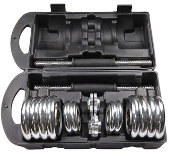 Набор гантелей Atlas Sport Хромированные в чемодане с соединительным грифом 15 кг