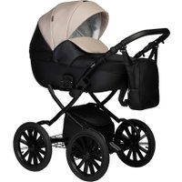 Универсальная коляска Indigo Mio ECO Plus 14" (2 в 1, 05/черная кожа+светло-бежевая кожа)
