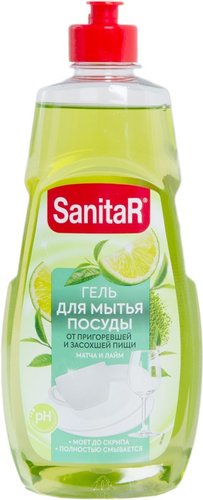 Средство для мытья посуды SanitaR от засохшей пищи и жира 450 г (матча и лайм)