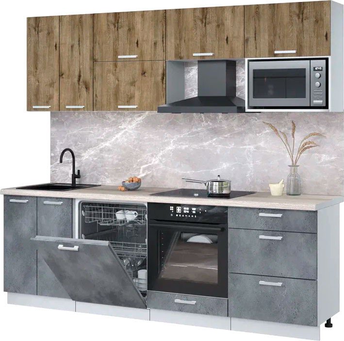 

Готовая кухня Интерлиния Мила Лайт 2.4-ПМ2 (дуб веллингтон/бетон портленд/травертин серый)