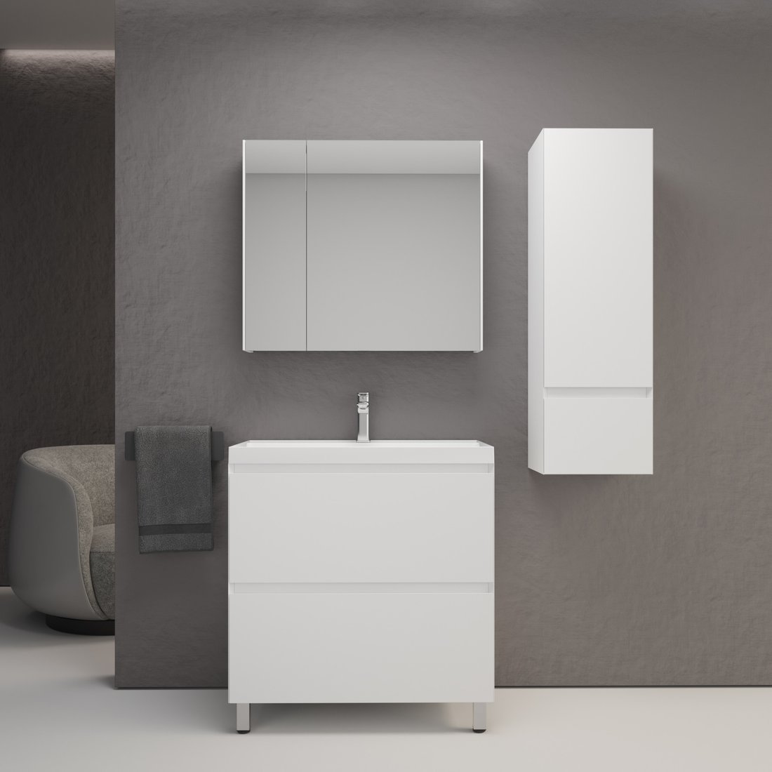 

Symbolite Тумба под умывальник Манхэттен 80 Plus 2 ящика + Asti 80x45 (белый матовый)