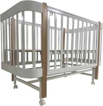 Классическая детская кроватка Indigo Italiano Baby 3 в 1 колеса + продольный маятник (белый/натуральный)
