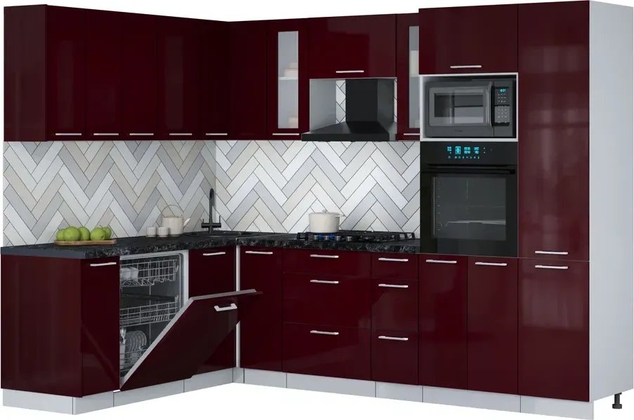 

Готовая кухня Интерлиния Мила Gloss 1.896х2.78 (бордовый глянец/бордовый глянец/кастилло темный)