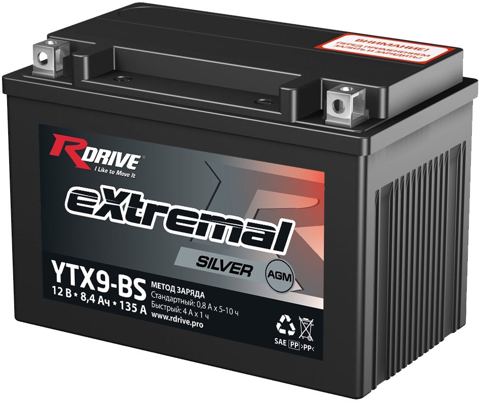 

Мотоциклетный аккумулятор RDrive eXtremal Silver YTX9-BS (8.4 А·ч)