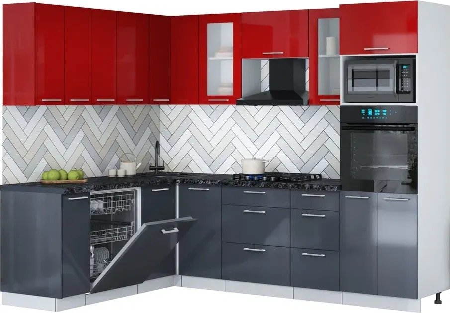 

Готовая кухня Интерлиния Мила Gloss 1.896х2.58 (асфальт глянец/красный глянец/кастилло темный)