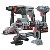  Profipower ProfiSet-5F18 E0267 (болгарка, гайковерт, перфоратор, шуруповерт, циркулярка, 3 АКБ, кейс)