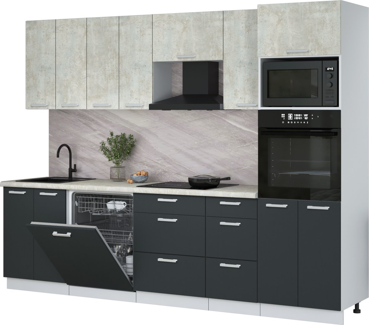 

Готовая кухня Интерлиния Мила Лайт 2.8-ПМ1 (бетон лайт/антрацит/опал светлый)