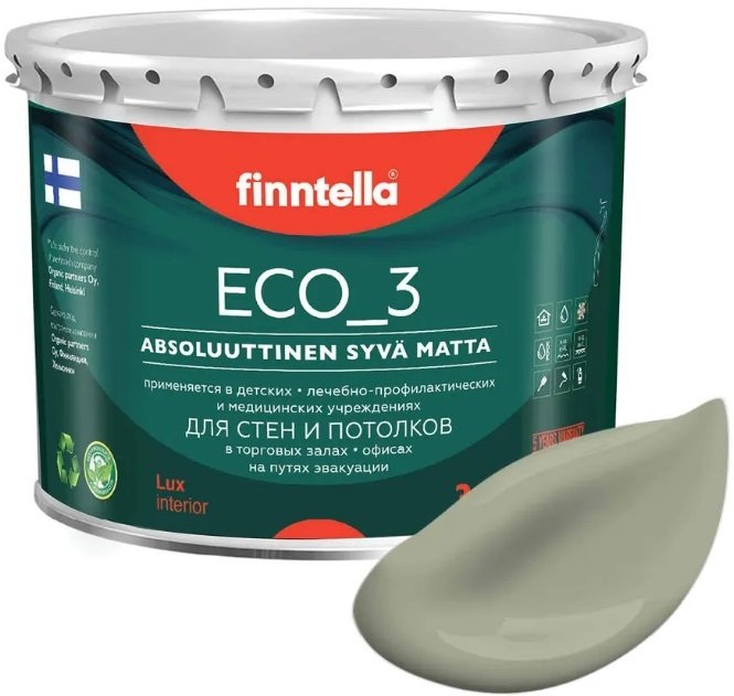 

Краска Finntella Eco 3 Wash and Clean Suojaa F-08-1-3-LG78 2.7 л (серо-зеленый)