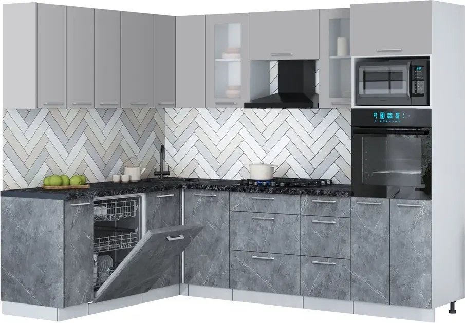 

Готовая кухня Интерлиния Мила Gloss 1.896х2.58 (керамика/грей/кастилло темный)