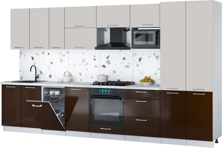 

Готовая кухня Интерлиния Мила Gloss 3.7-ПМ4 (шоколад глянец/кашемир/серый каспий)