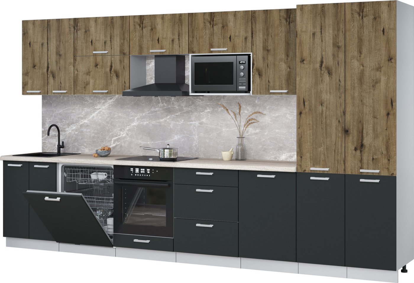 

Готовая кухня Интерлиния Мила Лайт 3.7-ПМ2 (дуб веллингтон/антрацит/травертин серый)