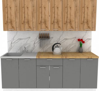 Готовая кухня ЭлиГард Lion 2.2 (дуб натуральный/дымчатый алмаз/дуб бунратти)