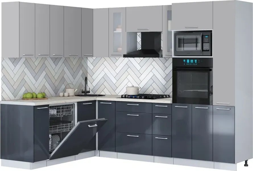 

Готовая кухня Интерлиния Мила Gloss 1.896х2.68 (асфальт глянец/грей/бискайская сосна)