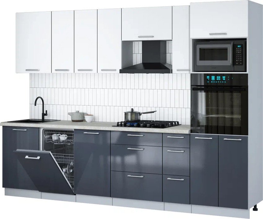 

Готовая кухня Интерлиния Мила Gloss 2.9-ПМ3 (асфальт глянец/белый/опал светлый)