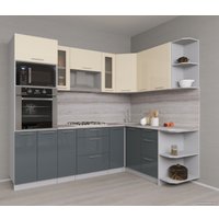 Готовая кухня Интерлиния Мила Gloss 1.68x2.4 правая (ваниль-асфальт)