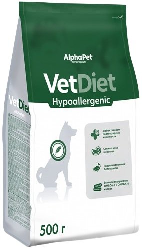 

Сухой корм для собак AlphaPet VetDiet Hypoallergenic для взрослых собак 500 г