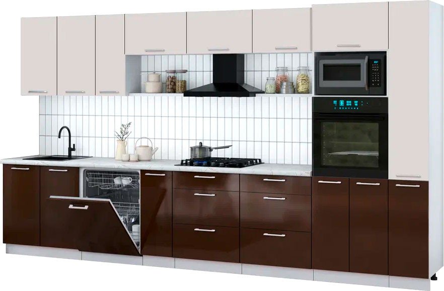 

Готовая кухня Интерлиния Мила Gloss 3.8-ПМ1 (шоколад глянец/кашемир/серый каспий)