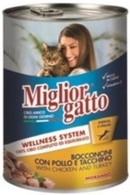 

Консервированный корм для кошек MigliorGatto Line Chunks Chicken and Turkey Cat 0.405 кг