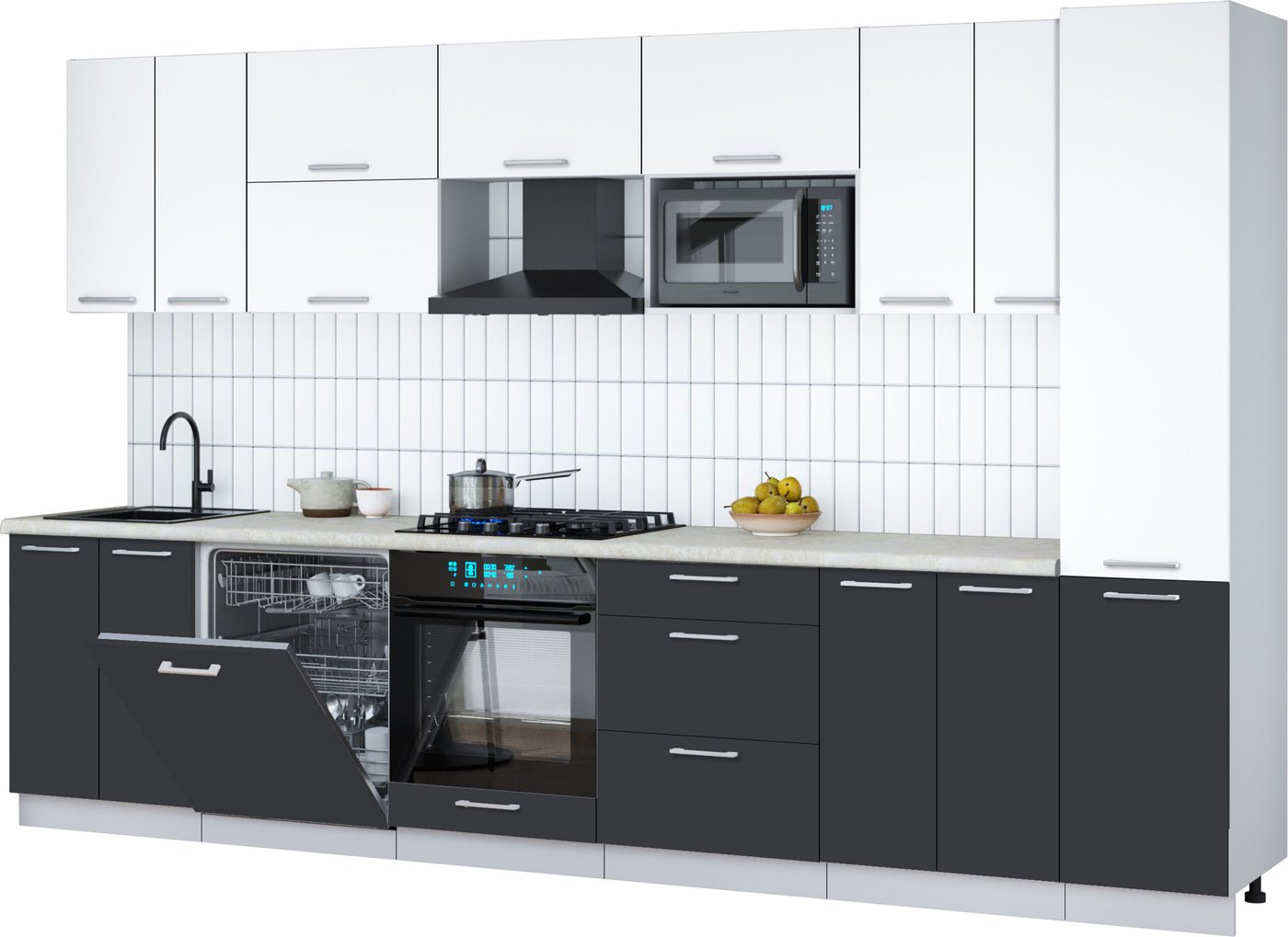 

Готовая кухня Интерлиния Мила Gloss 3.4-ПМ2 (пепел/белый/опал светлый)