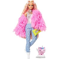 Кукла Barbie Extra Doll 3 in Pink Coat with Pet Unicorn-Pig GRN28