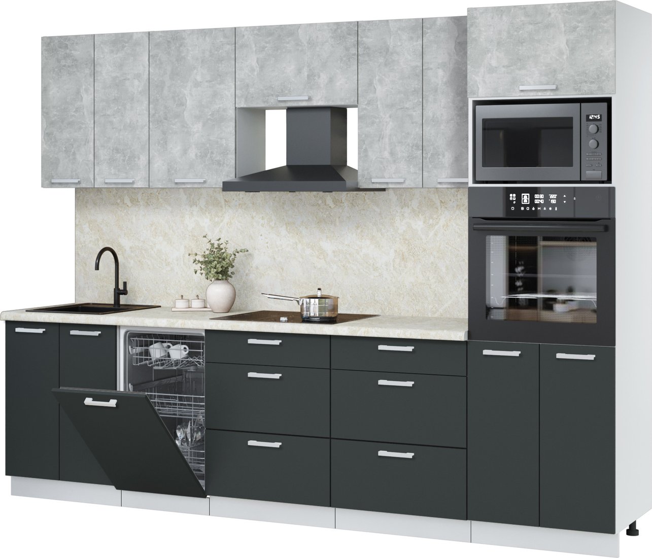 

Готовая кухня Интерлиния Мила Лайт 2.85-ПМ3 (бетон/антрацит/опал светлый)