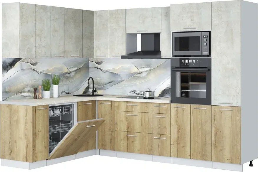 

Готовая кухня Интерлиния Мила Лайт 1.896х2.78 (бетон лайт/дуб золотой/опал светлый)