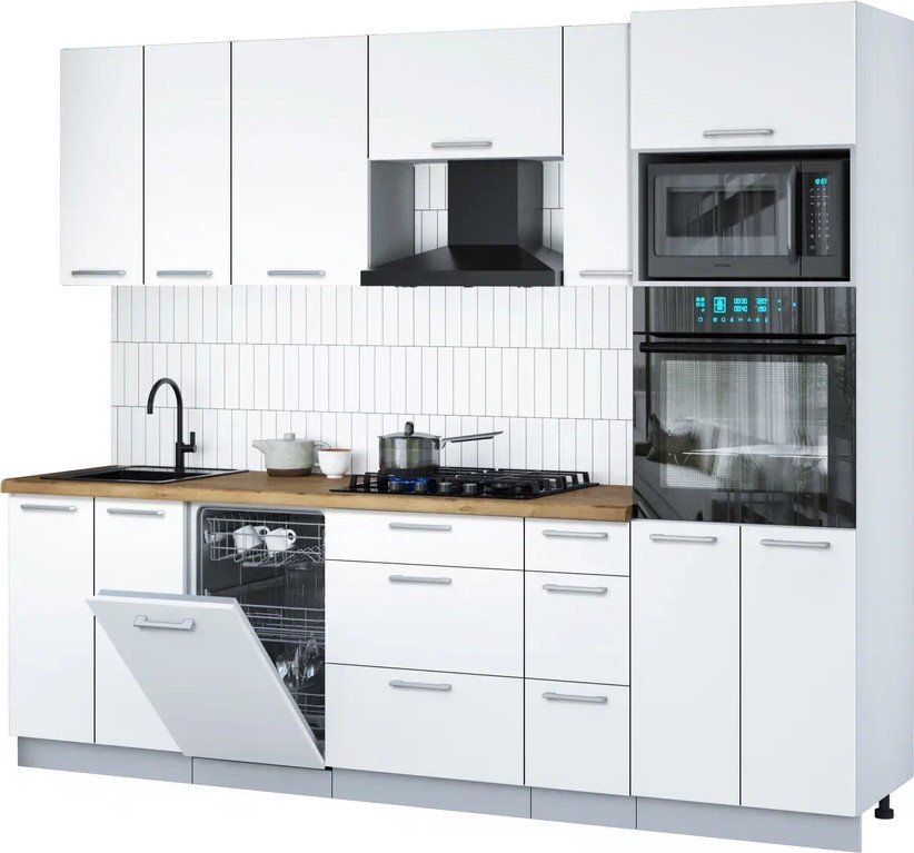 

Готовая кухня Интерлиния Мила Gloss 2.55-ПМ3 (белый/белый/дуб бунратти)