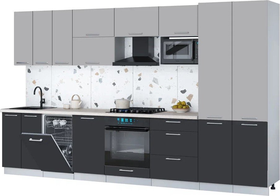 

Готовая кухня Интерлиния Мила Gloss 3.5-ПМ4 (пепел/грей/травертин серый)