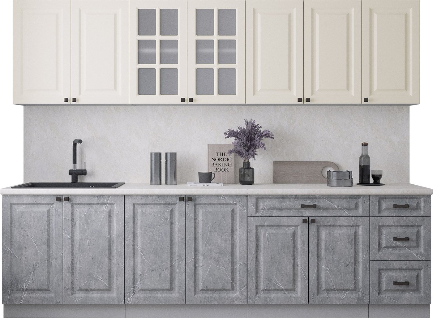 

Готовая кухня Интерлиния Мила Деко 2.8Б (керамика/белый/опал светлый)