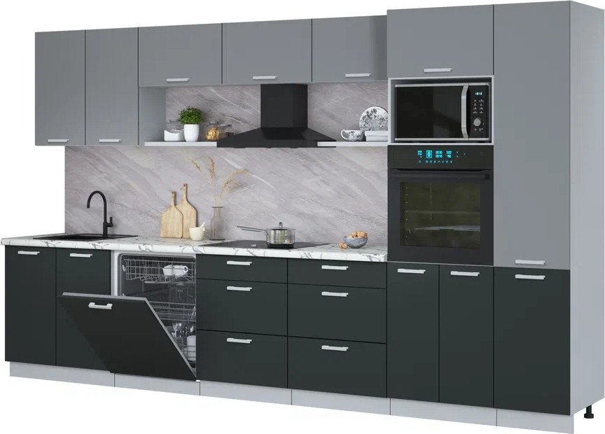 

Готовая кухня Интерлиния Мила Лайт 3.6-ПМ1 (серебро/антрацит/белый гранит)