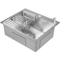 Кухонная мойка Saniteco 6050 (с сифоном, дозатором и коландером)