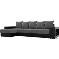 Угловой диван Лига диванов Дубай 105805 (левый, велюр/экокожа, серый/черный)