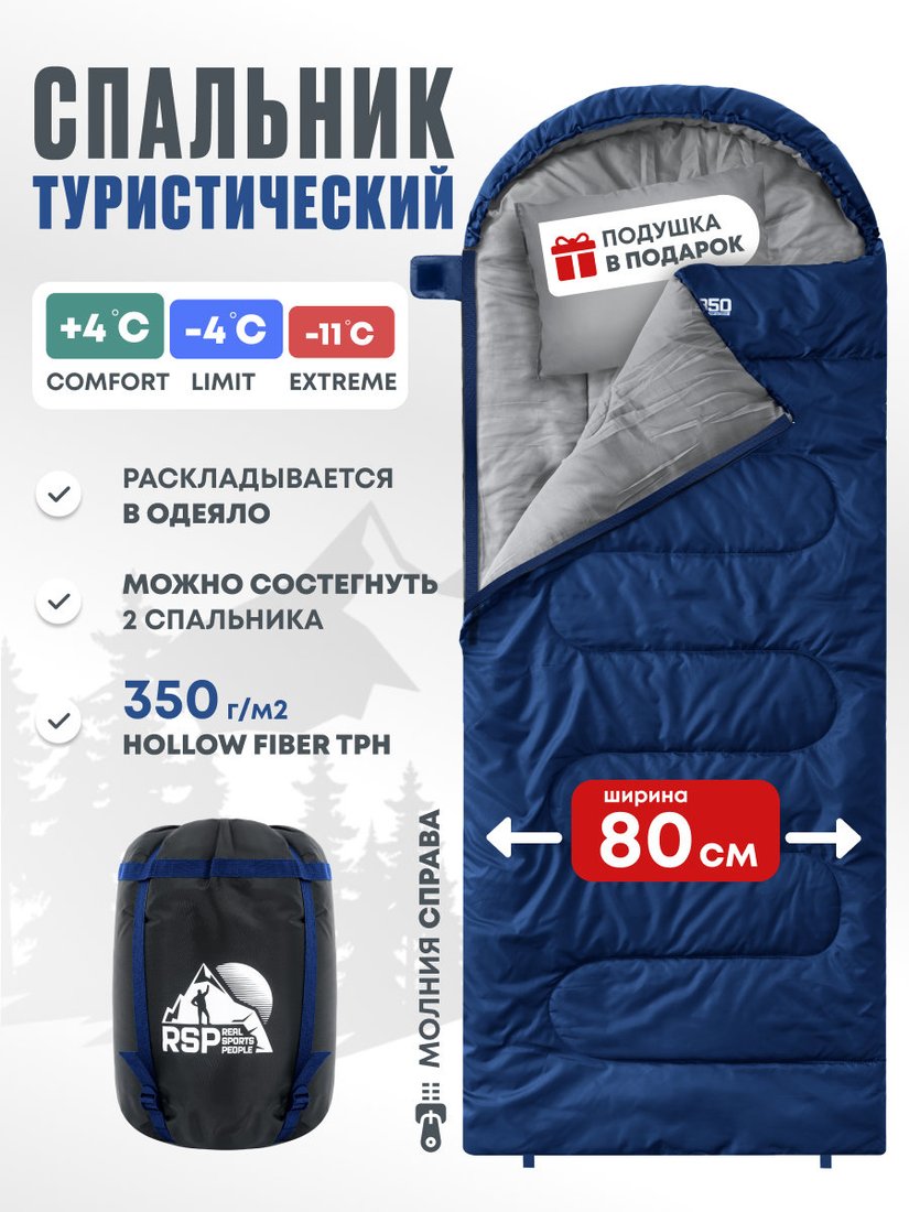 

Спальный мешок RSP Outdoors Sleep 350 R (синий, 220x80см, молния справа)