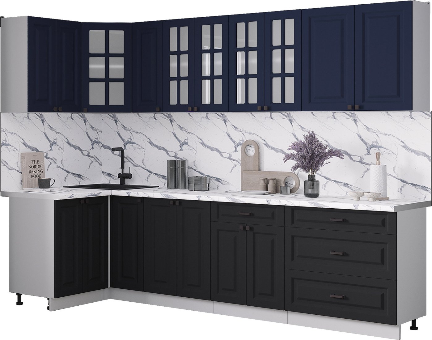 

Готовая кухня Интерлиния Мила Деко 1.2x2.9 (черный/индиго/белый гранит)