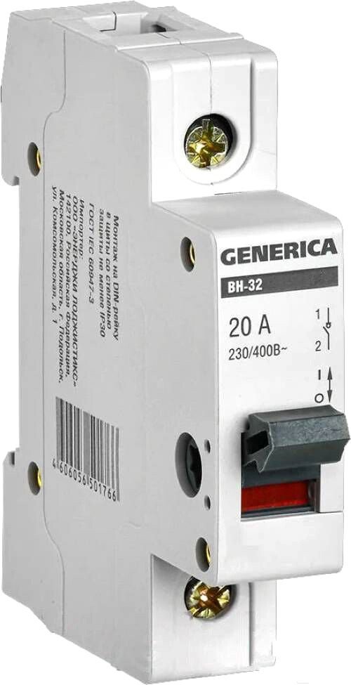 

Выключатель нагрузки Generica ВН-32 1Р 20А MNV15-1-020