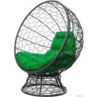 Кресло M-Group Кокос на подставке 11590304 (серый ротанг/зеленая подушка)
