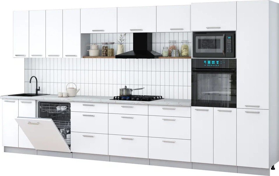 

Готовая кухня Интерлиния Мила Gloss 4.0-ПМ1 (белый/белый/серый каспий)