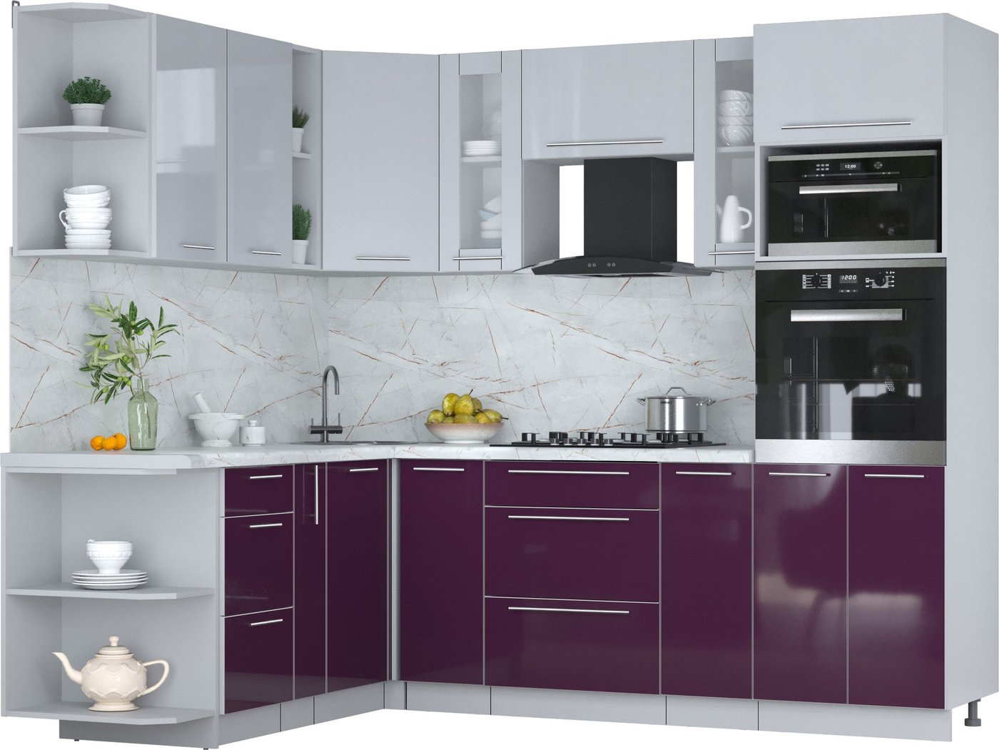 

Готовая кухня Интерлиния Мила Пластик 1.88x2.4 LV (туманный глянец/слива/серый каспий)