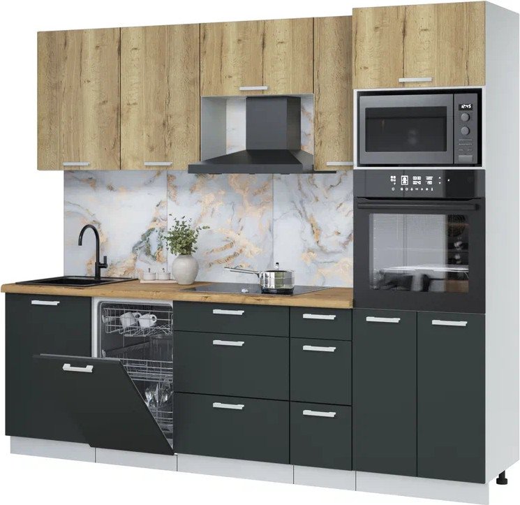 

Готовая кухня Интерлиния Мила Лайт 2.45-ПМ3 (дуб золотой/антрацит/дуб бунратти)