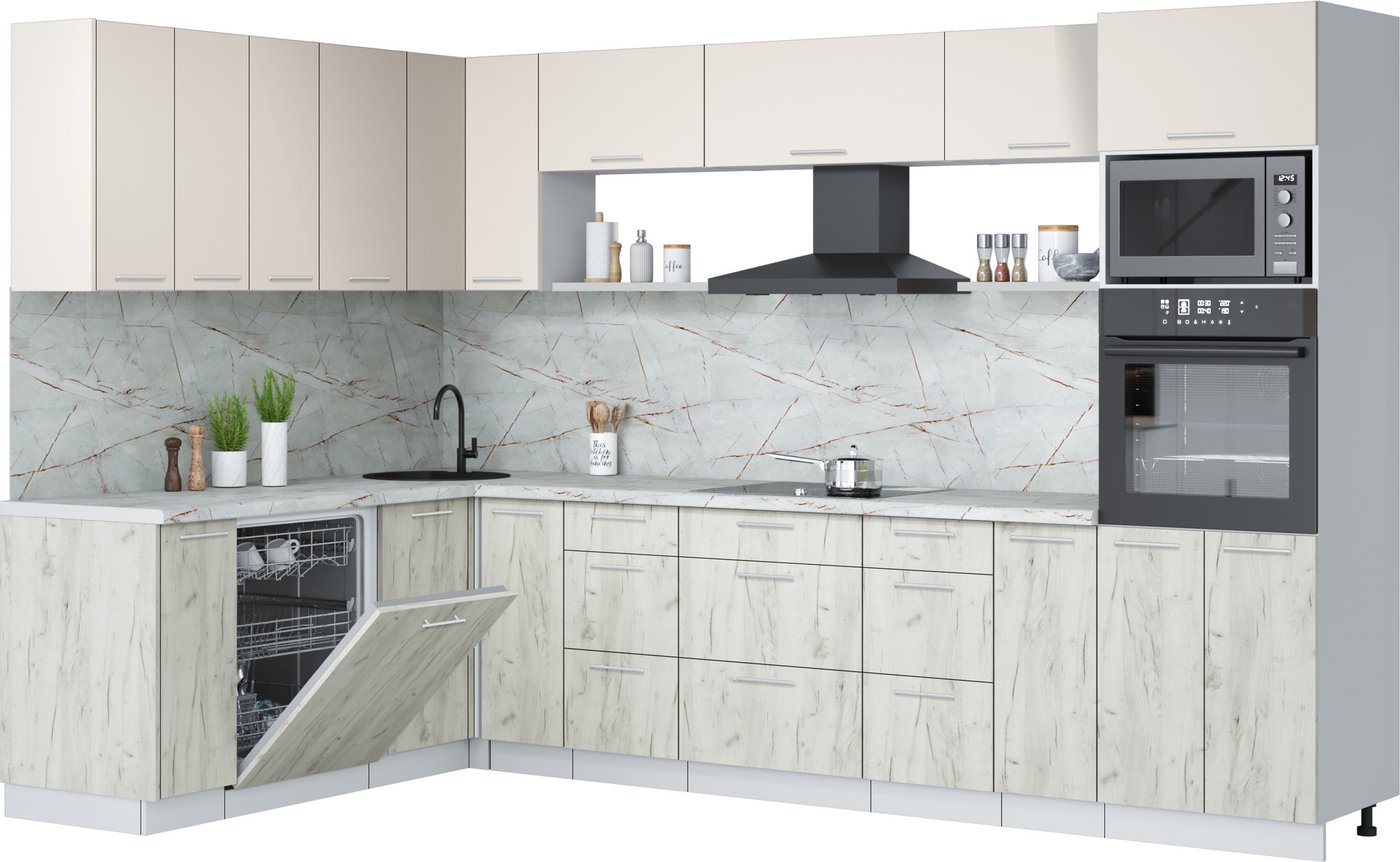 

Готовая кухня Интерлиния Мила Лайт 1.896х3.18 (персидский жемчуг/дуб белый/серый каспий)