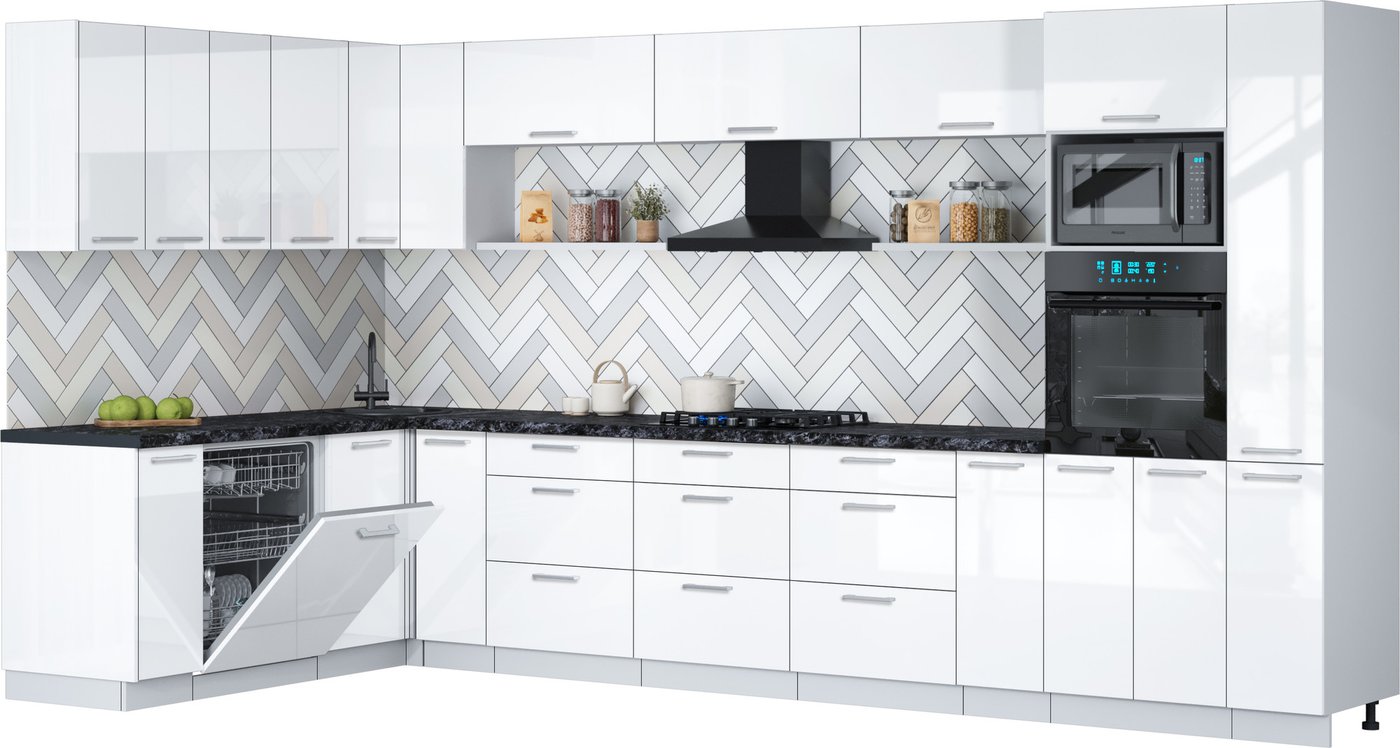 

Готовая кухня Интерлиния Мила Gloss 1.896х3.88 (белый глянец/белый глянец/кастилло темный)