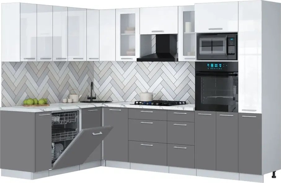 

Готовая кухня Интерлиния Мила Gloss 1.896х2.88 (серый/белый глянец/белый гранит)